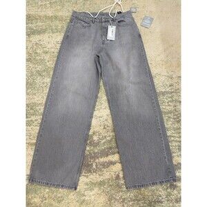 NEW Cernucci Men’s WASHED Gray Baggy Waistband Wide Leg Jeans Size 32 Drawstring